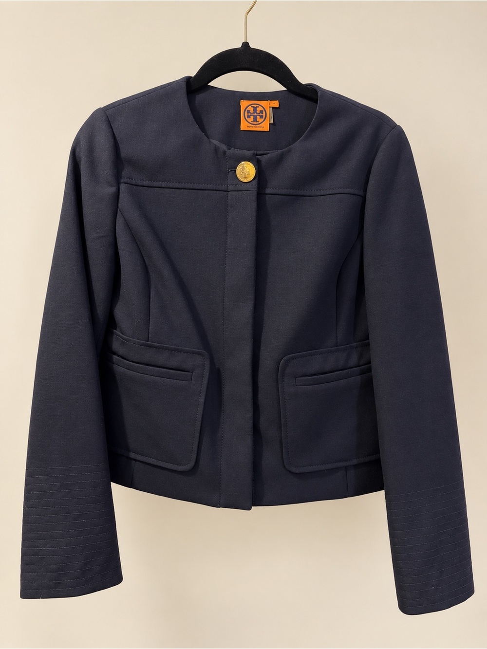 Tory Burch “Harriett” Collarless Wool-Blend Jacket (matching skirt available)